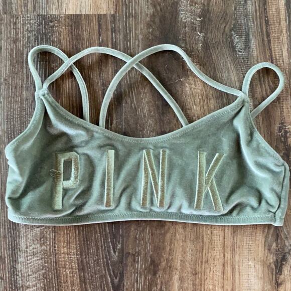 PINK Victoria’s Secret Velvet Logo Bikini Top Size Small - Picture 1 of 8